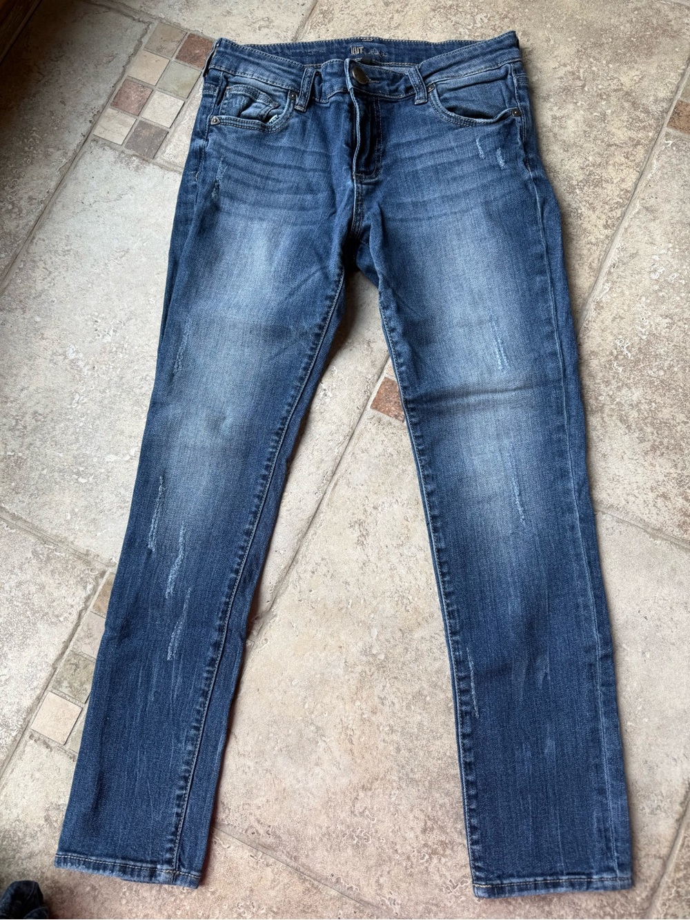 KUT FROM THE KLOTH Slim Straight Distressed Jeans-Medium Wash-Size 2P (Waist 26)
